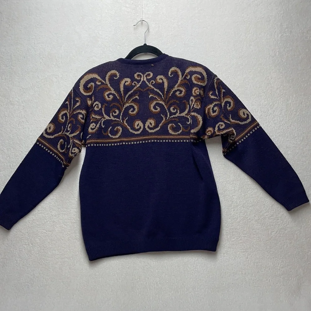 PENDLETON Petite Navy & Brown Swirl Vintage Cardigan Wool Sweater Size Medium